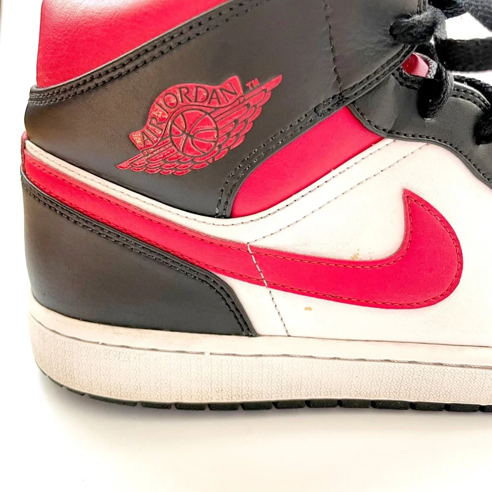 Nike Air Jordan 1 Mid Bred Toe Sneakers Black White Red Mens 11.5 Retro